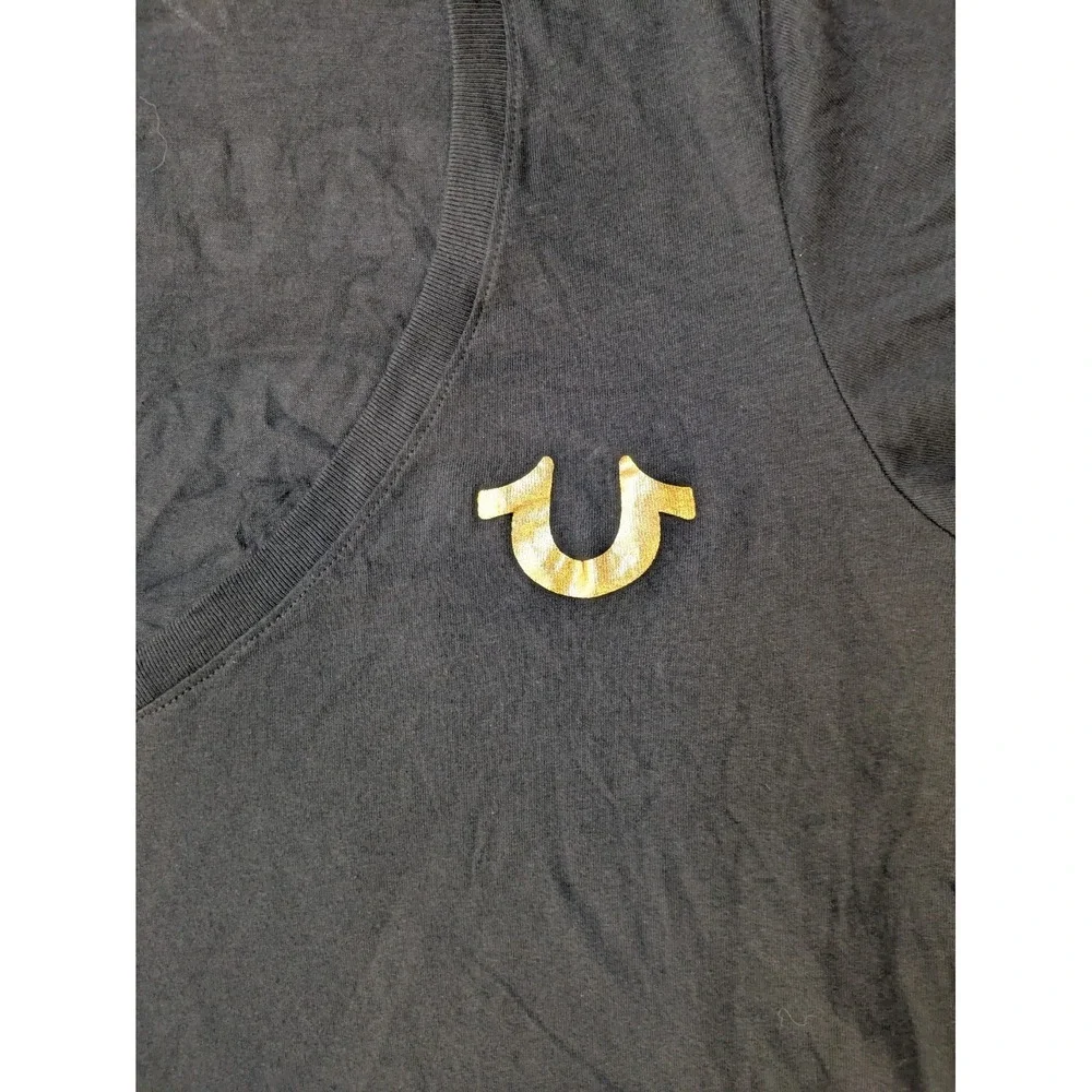True Religion 02 Brand‎ Jeans Gold Black V-Neck T Shirt Women's LARGE L Top